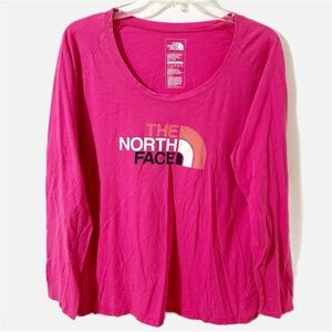 The North Face 100% Cotton Long-Sleeve Graphic Tee Shirt Scoop Neck Hot Pink 🩷